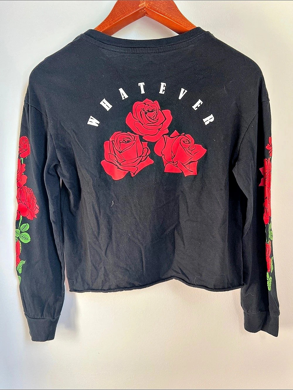 Rebellious One | What Ever Rose Graphic Long Sleeve Crop Tee Rose Graphic Sz S